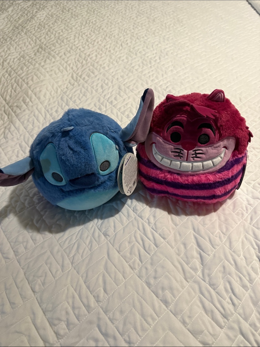 Disney Pink Cheshire Cat & Blue Stitch Round Plush Duo